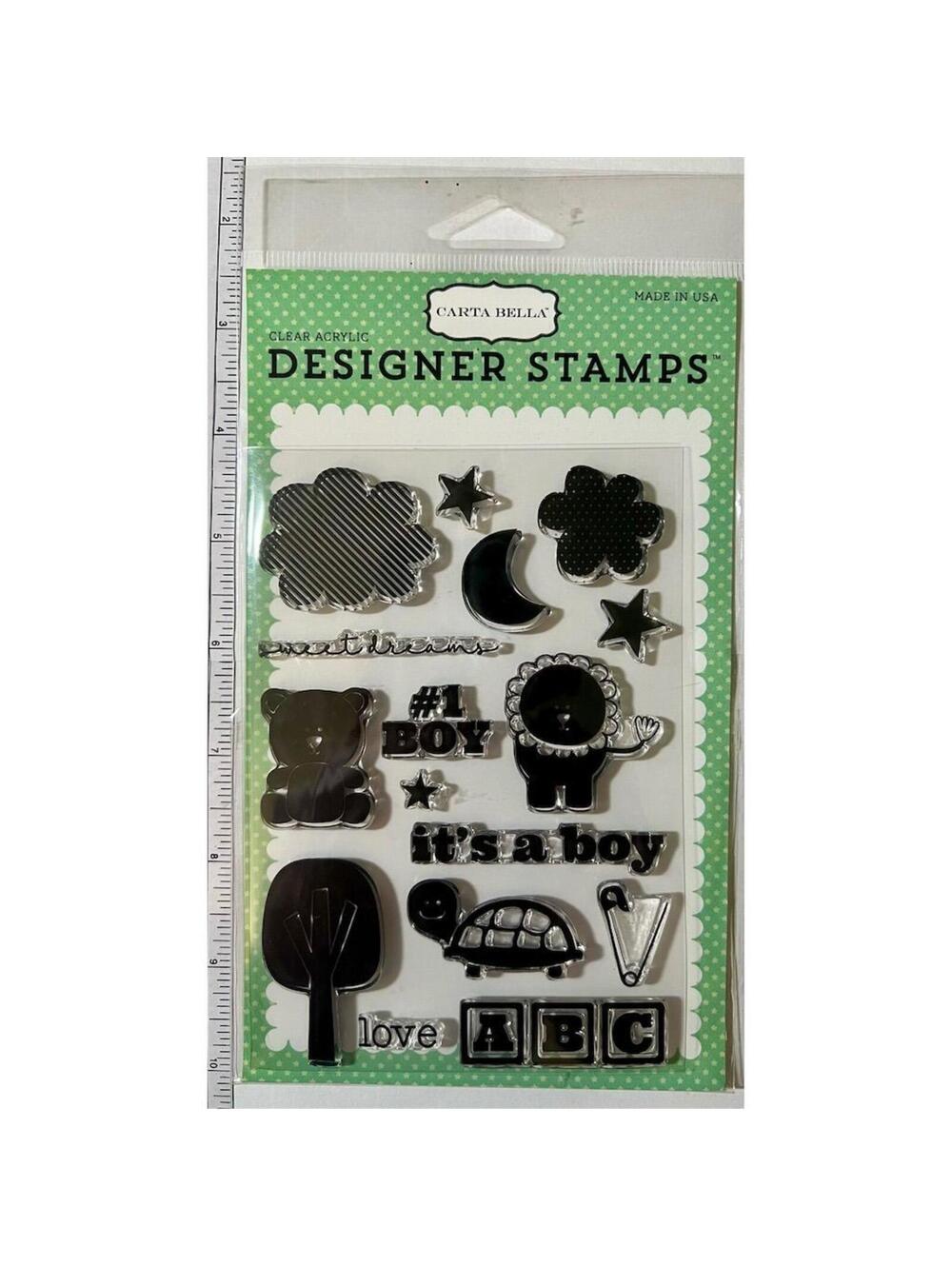 Carta Bella Its a Boy Clear Stamp Set Baby Shower Acrylic Designer Stamps